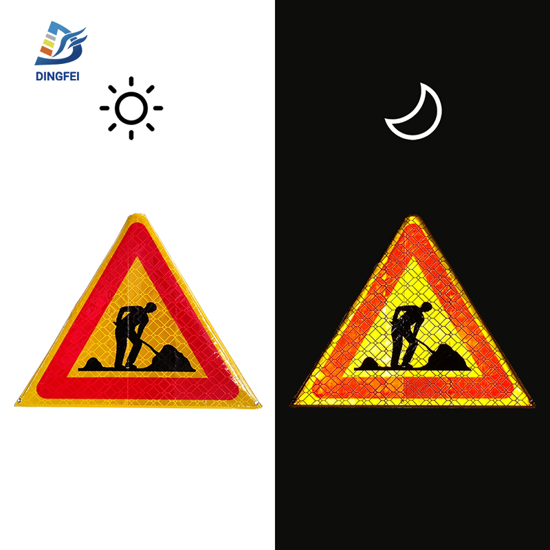 Road Work Reflective Tripod Folding Warning Sign - 